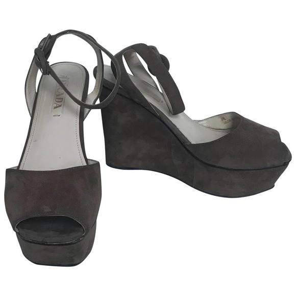 PRADA Dark Brown Suede Wedges 37.5 - Picture 1 of 6